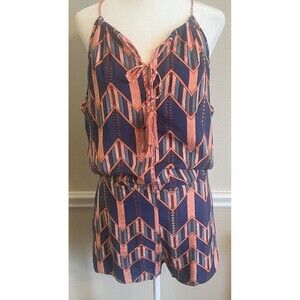 Esley Navy & Coral Romper, Size Large